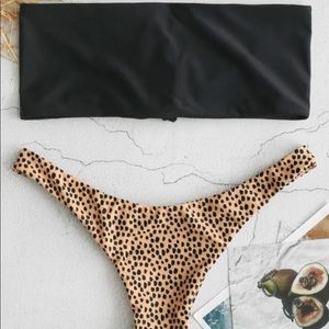 Printed Lace-Up Bandeau Bikini Set